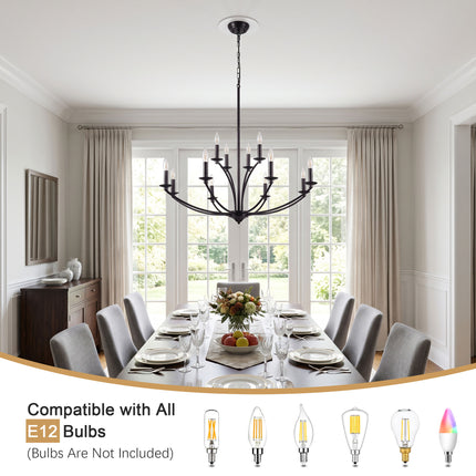 12-Light Black Vintage Lotus Candle Chandelier