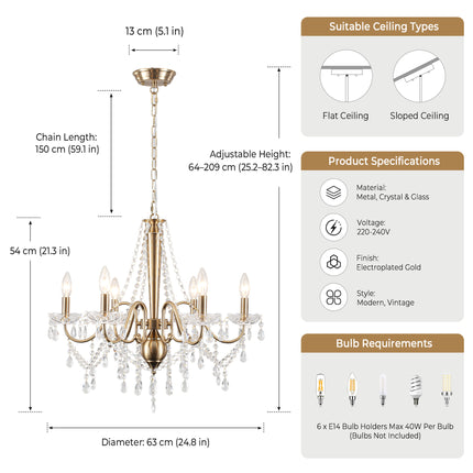 Elegant Glossy White 6-Bulb Crystal Chandelier