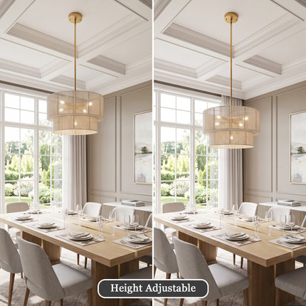 5-Light Black Chandelier with White Cotton Shade