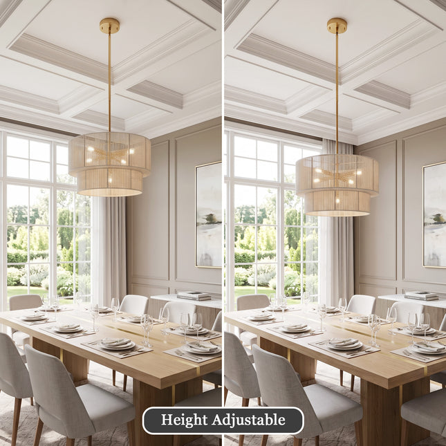 5-Light Black Chandelier with White Cotton Shade