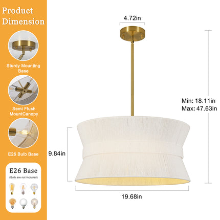 4-Light  Modern Woven Cotton Pendant Light