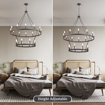 Chandelier Candle Wagon Wheel 12+8-Light