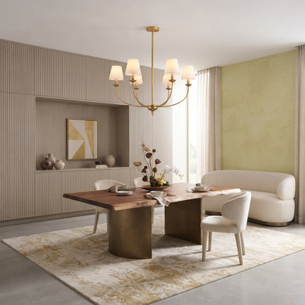 6-Light Brushed Brass Candle Chandelier with Linen Shades