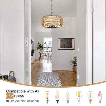 6-Light Woven Rattan Chandelier