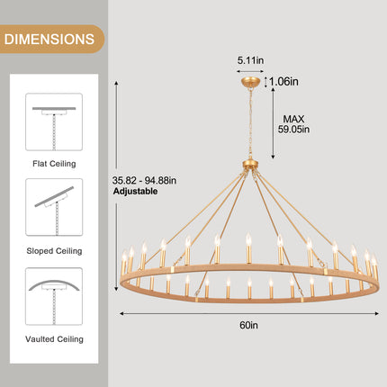 20-Light Matte Gold Rope Wagon Wheel Chandelier