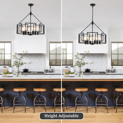 Large 6-Light Black Geometric Iron Chandelier