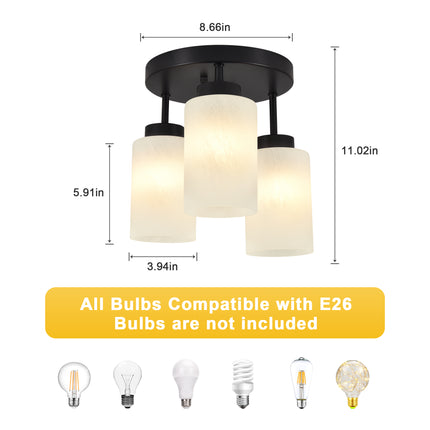 Black 3-Light Ceiling Light with Frosted Glass