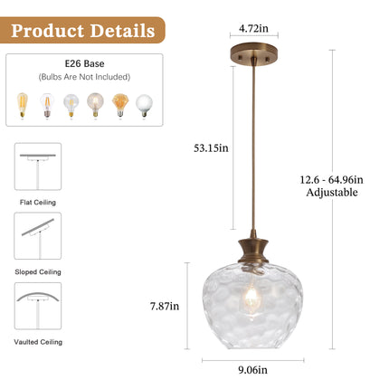 Pendant Light Rippled Glass Shade