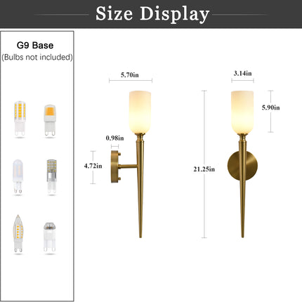 Set of 2 Brushed Brass 1-Light Glass Wall Sconces