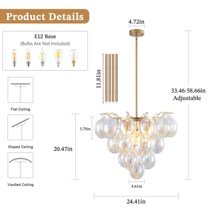 9-Light Matte Black Iridescent Globe Chandelier