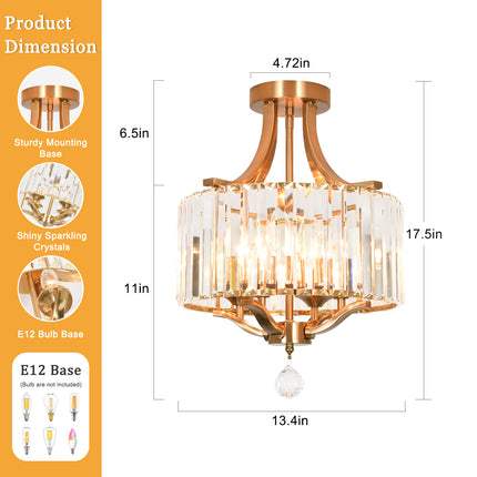 4-Light  Modern Copper Crystal Ceiling Light