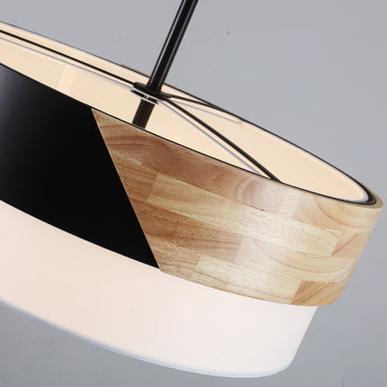5-Light-Nordic Wood & Black Drum Chandelier