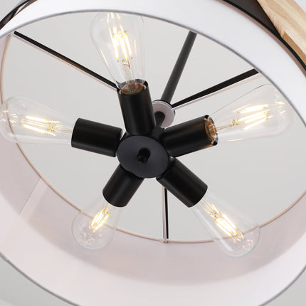 5-Light-Nordic Wood & Black Drum Chandelier