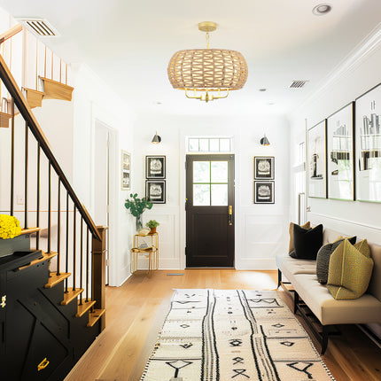 Modern Coastal Hemp Rope Drum Chandelier