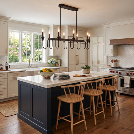 8-Light Matte Black Linear Island Chandelier