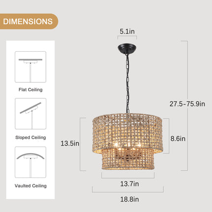 5-Light 2-Tier Woven Seagrass pendant light