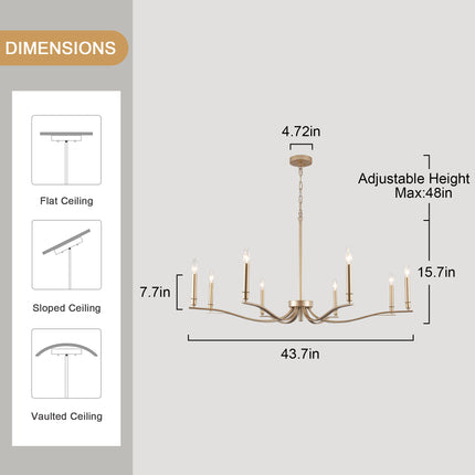 Matte Black 8-Bulb Curved Arm Chandelier
