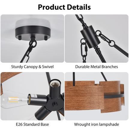 5-Light Black & Rustic Brown Iron Chandelier
