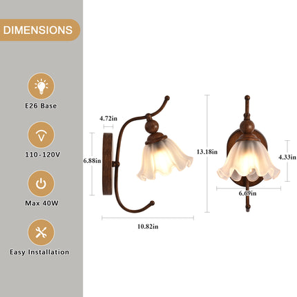 Rustic Floral Glass Wall Sconces - Set of 2
