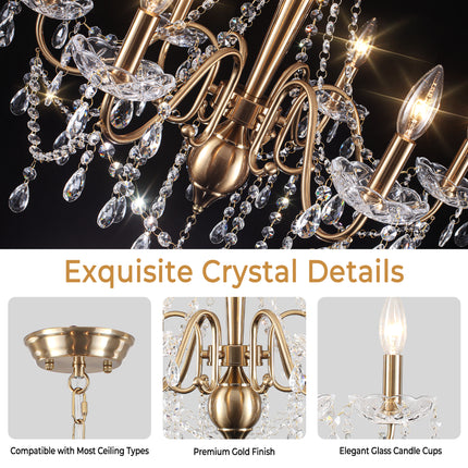 Elegant Glossy White 6-Bulb Crystal Chandelier