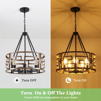 5-Light Farmhouse Wood Drum Chandelier