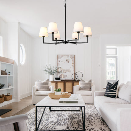 6-Light Black Chandelier with White Fabric Shades