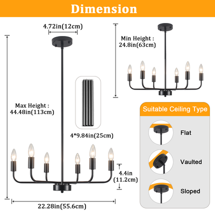 6-Light Matte Black Farmhouse Chandelier