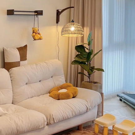 Pendant Light Dome Minimalist - Brown Rope Dimmer Plug-in