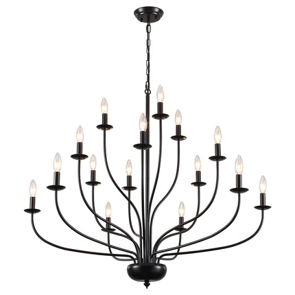 3-Tier 15-Light Matte Black Candelabra Chandelier