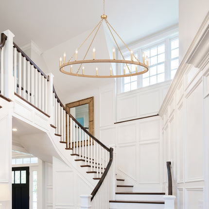 16-Light Matte Gold Rope Wagon Wheel Chandelier