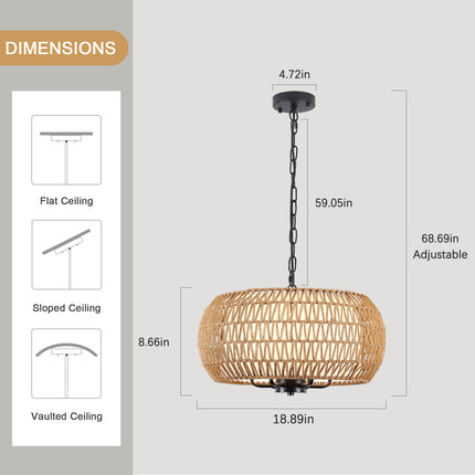 6-Light Woven Rattan Chandelier