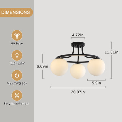 3-Light Satin Nickel Globe Ceiling Light with Frosted White Glass