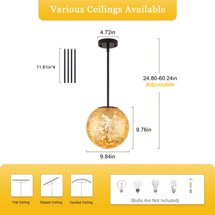 Matte Black Gold Foil Globe Pendant