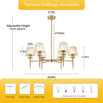 6-Light Brass Cone Glass Chandelier