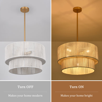 5-Light Black Chandelier with White Cotton Shade