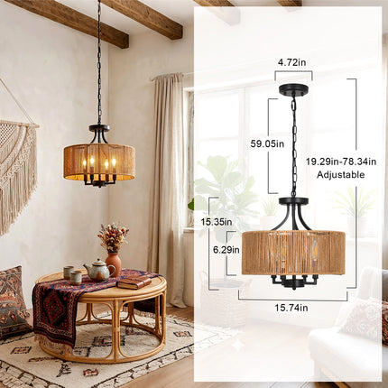 Organic Modern 4-Light Woven Drum Chandelier
