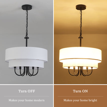 5-Light Black Double Drum Chandelier