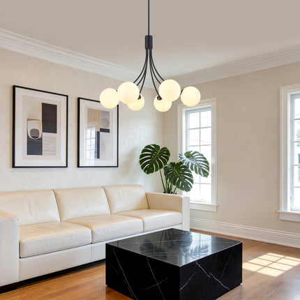 6-Light Matte Black Globe Chandelier