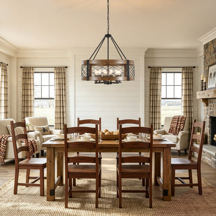 6-Light Farmhouse Faux Wood Drum Chandelier