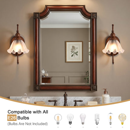 Rustic Floral Glass Wall Sconces - Set of 2