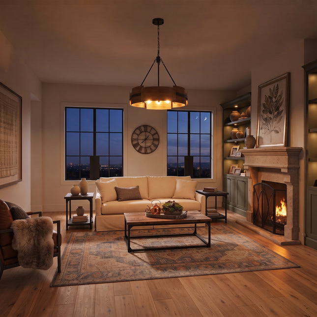 5-Light Black & Rustic Brown Iron Chandelier