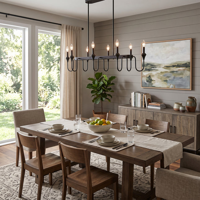 8-Light Matte Black Linear Island Chandelier