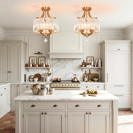 4-Light  Modern Copper Crystal Ceiling Light