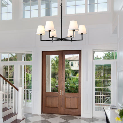 6-Light Black Chandelier with White Fabric Shades