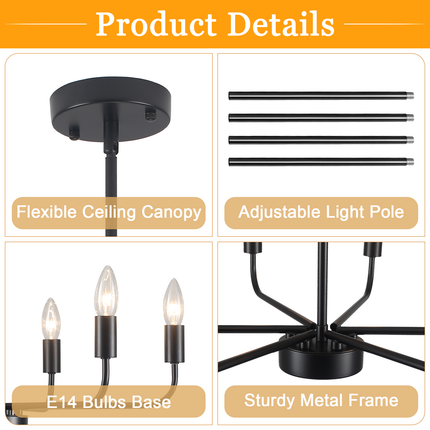 6-Light Matte Black Farmhouse Chandelier