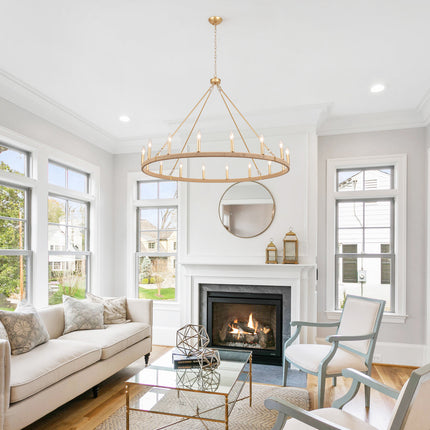16-Light Matte Gold Rope Wagon Wheel Chandelier