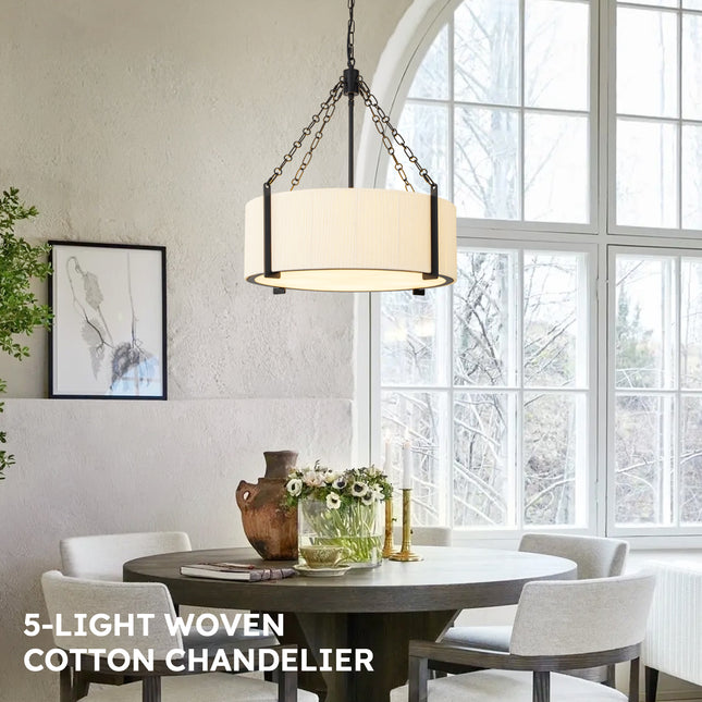 Black 5-Light Cotton Drum Chandelier