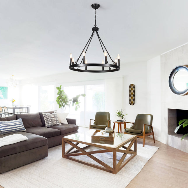 Chandelier Candle Wagon Wheel 8-Light