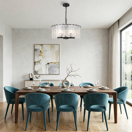 5-Light Black Textured Glass Drum Chandelier