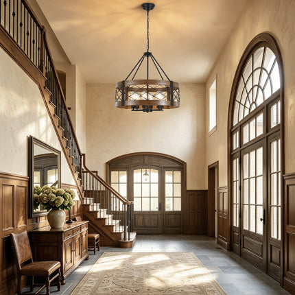 6-Light Farmhouse Faux Wood Drum Chandelier
